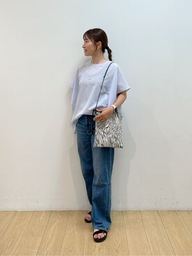 「INDIVI（インディヴィ）の【体型カバー】スクエアブラウス（シャツ/ブラウス、グレー系）」を使った、maiさん（レディース・153cm）の夏コーディネート