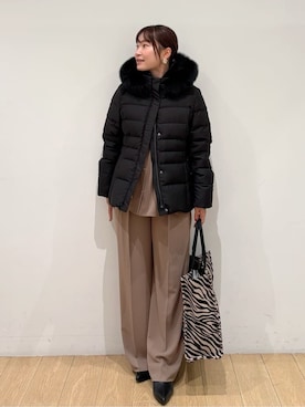 「INDIVI（インディヴィ）の【名品／撥水／抗菌防臭】ショート丈リサイクルダウンコート（ダウンジャケット/コート、ブラック系）」を使った、maiさん（レディース・153cm）の冬コーディネート