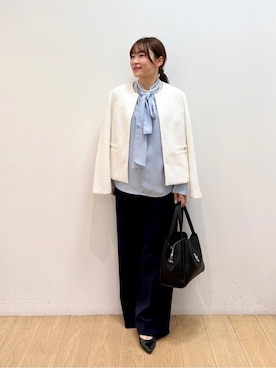 「INDIVI（インディヴィ）の【合皮／ミドルサイズ】春カラーフォルムバッグ（ハンドバッグ、ブラック系）」を使った、maiさん（レディース・153cm）の冬コーディネート