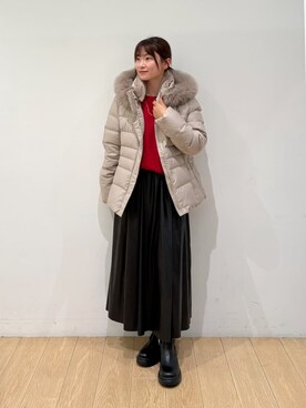 「INDIVI（インディヴィ）の【名品／撥水／抗菌防臭】ショート丈リサイクルダウンコート（ダウンジャケット/コート、ベージュ系）」を使った、maiさん（レディース・153cm）の秋コーディネート