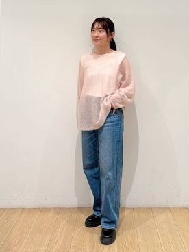 「INDIVI（インディヴィ）の【キッドモヘヤ素材】ラウンドヘムニット（ニット/セーター、ピンク系）」を使った、maiさん（レディース・153cm）の秋コーディネート