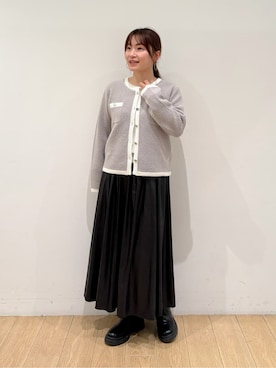 「INDIVI（インディヴィ）のストレッチミドルブーツ（ブーツ、ブラック系）」を使った、maiさん（レディース・153cm）の秋コーディネート