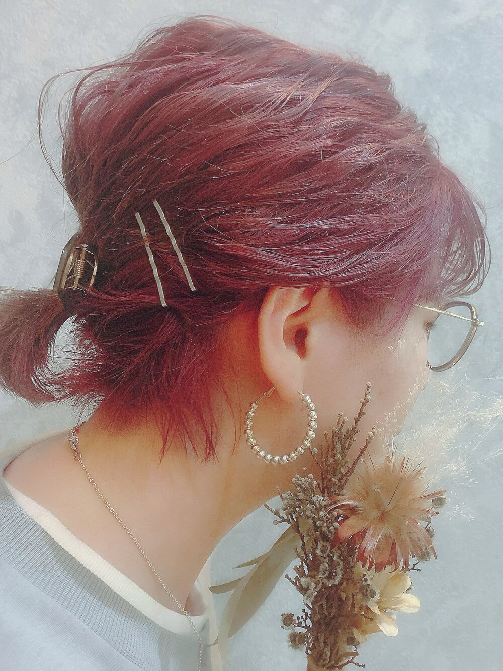 「ヘアアレンジ、ヘアアクセ、ダテメガネ、スウェット」｜「Latticeのアイテム（ヘアピン、シルバー系）」を使った、Kyu◡̈⃝⋆*さん（レディース・165cm）の冬コーディネートの1枚目の写真