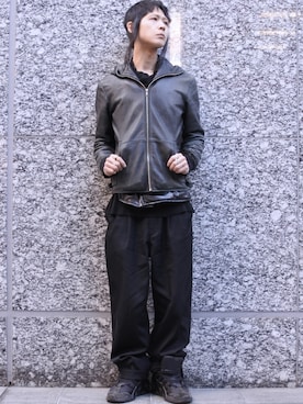 「合皮ハイネック×ビッグカラーアレンジ中綿ベスト（ベスト、ブラック系）」を使った、ShotaroKonishiさん（メンズ・175cm）の冬コーディネート