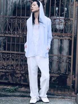 「ALBINO（アルビーノ）のオリジナルロゴドライZIPパーカー（パーカー、ホワイト系）」を使った、ShotaroKonishiさん（メンズ・175cm）の冬コーディネート