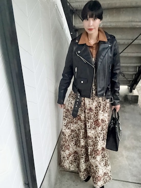 「アイテム（ライダースジャケット）」を使った、chika@さん（レディース・162cm）の秋コーディネート