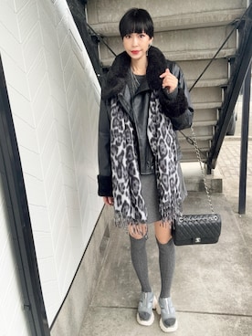 「アイテム（ライダースジャケット）」を使った、chika@さん（レディース・162cm）の秋コーディネート