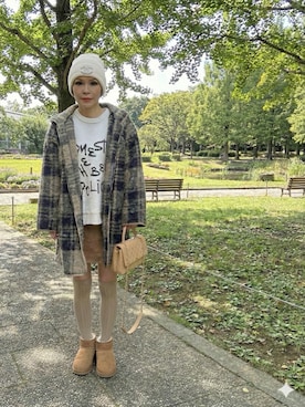 「アイテム（ニットキャップ/ビーニー、ホワイト系）」を使った、chika@さん（レディース・162cm）の冬コーディネート