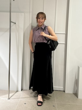 「NATURAL BEAUTY BASIC（ナチュラルビューティーベーシック）の【山本里菜さんコラボ】レーストリミングカラーブラウス（シャツ/ブラウス、ピンク系）」を使った、Rinkaさん（レディース・149cm）の夏コーディネート