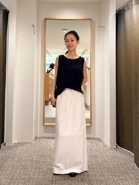 「CANAL JEAN（キャナルジーン）のEl mar　ボートネックニットタンク（タンクトップ、ブルー系）」を使った、Maiさん（レディース・155cm）の夏コーディネート