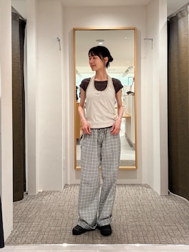 「CANAL JEAN（キャナルジーン）のEl mar　バイカラーホルターネック（タンクトップ、グレー系）」を使った、Maiさん（レディース・155cm）の夏コーディネート