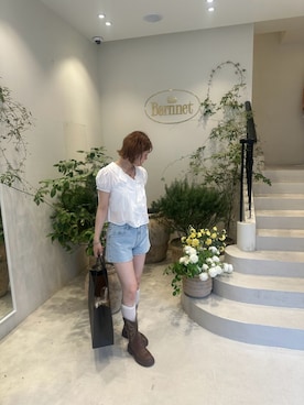 「w closet（ダブルクローゼット）の【25AW】ウエスタンブーツ（ブーツ、ブラウン系）」を使った、Naotan&さん（レディース・166cm）の夏コーディネート