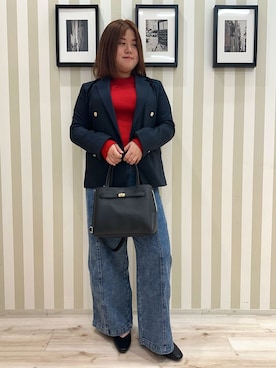 「SHOO・LA・RUE（シューラルー）の【セットアップ可/S-LL/洗濯機可】マニッシュに決まる ダブルブレストジャケット（テーラードジャケット、ブルー系）」を使った、みさぼうさん（レディース・160cm）の冬コーディネート