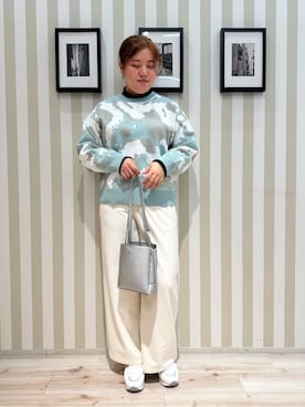 「SHOO・LA・RUE（シューラルー）の【洗濯機可/S-LL】1枚で華やかに ラメ入りニュアンス柄ニット（ニット/セーター、グリーン系）」を使った、みさぼうさん（レディース・160cm）の冬コーディネート
