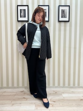 「SHOO・LA・RUE（シューラルー）の【洗濯機可/S-LL/撥水】ゴールドパーツで上品に 大人が着たい ノーカラーキルトジャケット（ノーカラージャケット、ブラック系）」を使った、みさぼうさん（レディース・160cm）の冬コーディネート