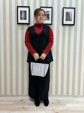 「SHOO・LA・RUE（シューラルー）の【絶妙なゆるピタ/洗濯機可】ちくちくしにくい リブタートルネック やわらかニット【CIRCRIC】（ニット/セーター、レッド系）」を使った、みさぼうさん（レディース・160cm）の冬コーディネート