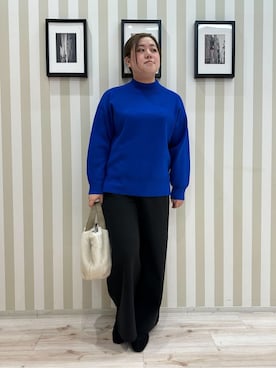 「SHOO・LA・RUE（シューラルー）の【洗濯機可/S-LL】厚すぎない　ゆったりシンプルもちもちニット（ニット/セーター、ブルー系）」を使った、みさぼうさん（レディース・160cm）の冬コーディネート