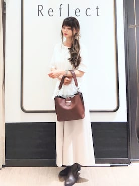 「Reflect（リフレクト）のワイドシルエットスカーチョパンツ（その他パンツ、ベージュ系）」を使った、Chiiさん（レディース・158cm）の夏コーディネート