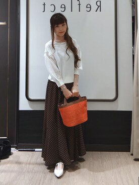 「Reflect（リフレクト）の【セットアップ可】ドット柄ワッシャースカート（スカート、ブラウン系）」を使った、Chiiさん（レディース・158cm）の春コーディネート