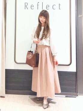 「Reflect（リフレクト）のタックデザイン ラグランスリーブブラウス（シャツ/ブラウス、ベージュ系）」を使った、Chiiさん（レディース・158cm）の秋コーディネート