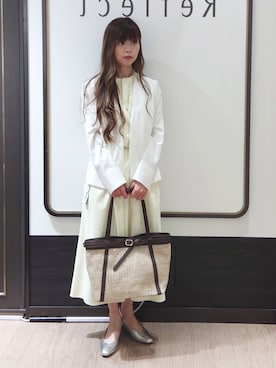 「Reflect（リフレクト）の【UVカット／接触冷感】ラッシュガードブラウス（シャツ/ブラウス、イエロー系）」を使った、Chiiさん（レディース・158cm）の春コーディネート