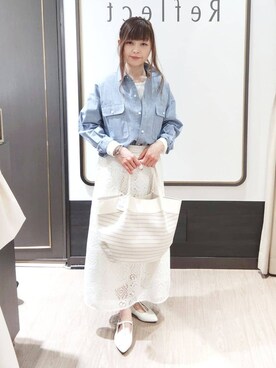 「Reflect（リフレクト）の【羽織にも◎】ダンガリーシャツ（シャツ/ブラウス、ホワイト系）」を使った、Chiiさん（レディース・158cm）の春コーディネート