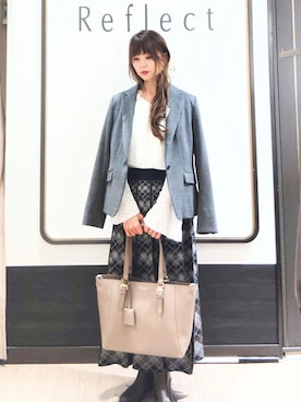 「Reflect（リフレクト）の【洗える】フリルレースブラウス（シャツ/ブラウス、ホワイト系）」を使った、Chiiさん（レディース・158cm）の夏コーディネート