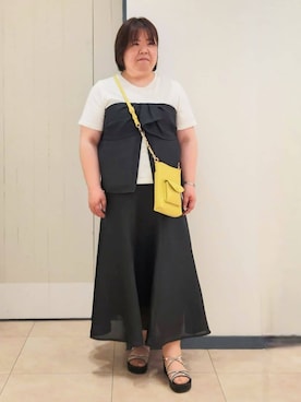 「grove（グローブ）の【大人のリゾートスタイル/SETUP】麻調ビスチェドッキングT（Tシャツ/カットソー、ブラック系）」を使った、minoriさん（レディース・155cm）の春コーディネート