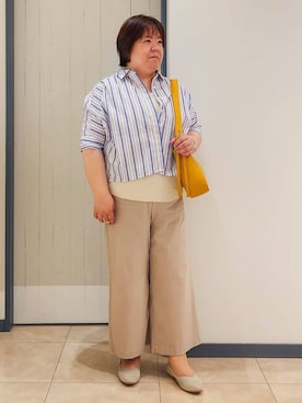 「grove（グローブ）の【夏に嬉しい機能付き】ドルマンクロップドシャツ（シャツ/ブラウス、ホワイト系）」を使った、minoriさん（レディース・155cm）の春コーディネート