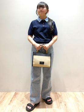 「index（インデックス）の《丈が選べる》ストレートデニムパンツ【洗濯機洗い可】（その他パンツ、ブルー系）」を使った、ころりさん（レディース・150cm）の春コーディネート