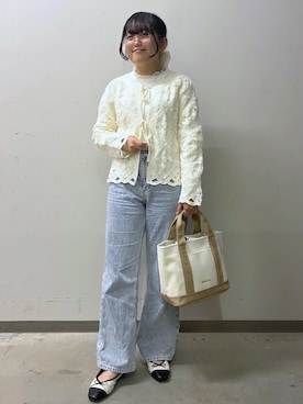 「index（インデックス）の《丈が選べる》ストレートデニムパンツ【洗濯機洗い可】（その他パンツ、ブルー系）」を使った、ころりさん（レディース・150cm）の春コーディネート