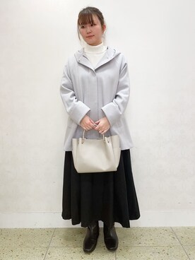 「grove（グローブ）のフーデットミドルコート（その他アウター、ベージュ系）」を使った、satoさん（レディース・162cm）の冬コーディネート
