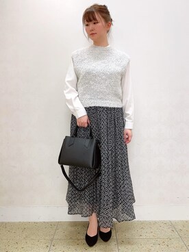 「grove（グローブ）のラメリリーニットベスト（ベスト、ホワイト系）」を使った、satoさん（レディース・162cm）の春コーディネート