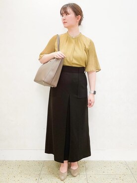 「grove（グローブ）の【人間工学】つつまれフィットパンプス【入卒対応可】（パンプス、ベージュ系）」を使った、satoさん（レディース・162cm）の夏コーディネート