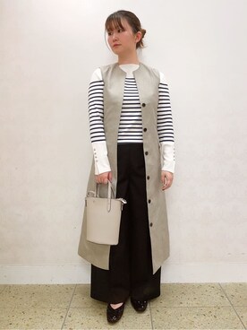 「grove（グローブ）の総針袖口金ボタンニットロンT（ニット/セーター、ベージュ系）」を使った、satoさん（レディース・162cm）の冬コーディネート