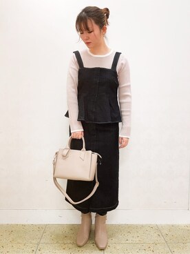 「grove（グローブ）のデニムビスチェSET UP（セットアップ、ブラック系）」を使った、satoさん（レディース・162cm）の冬コーディネート