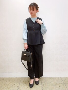 「grove（グローブ）のペプラムジレ（ベスト、ブラック系）」を使った、satoさん（レディース・162cm）の冬コーディネート