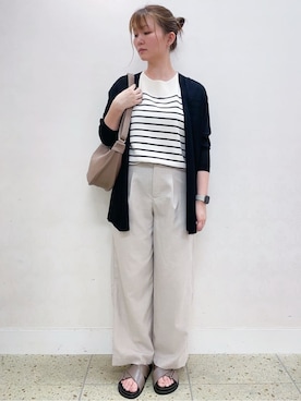 「grove（グローブ）の【接触冷感/UVカットetc】夏に嬉しい機能付き！ベーシックロングカーディガン（カーディガン/ボレロ、ブラック系）」を使った、satoさん（レディース・162cm）の夏コーディネート