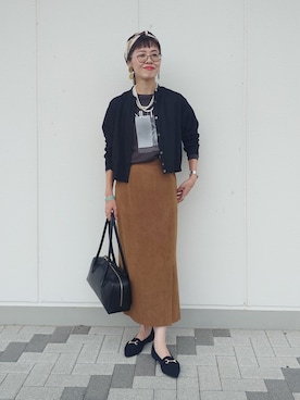 「UNTITLED（アンタイトル）の【セットアップ可/秋羽織り】メランジツイルシャツ（シャツ/ブラウス、ブラック系）」を使った、MUTSUKOさん（レディース・163cm）の秋コーディネート