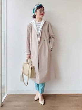「アイテム（ノーカラーコート、ベージュ系）」を使った、MUTSUKOさん（レディース・163cm）の春コーディネート