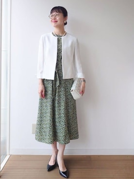 「アイテム（ノーカラージャケット）」を使った、MUTSUKOさん（レディース・163cm）の春コーディネート