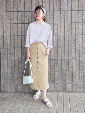 「UNTITLED（アンタイトル）の【接触冷感/吸水速乾/UVカット】ドルマンスリーブシャツ（シャツ/ブラウス、ピンク系）」を使った、MUTSUKOさん（レディース・163cm）の夏コーディネート