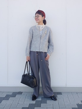 「UNTITLED（アンタイトル）の【重ね着レイヤード】レースハイネックトップス（Tシャツ/カットソー、ホワイト系）」を使った、MUTSUKOさん（レディース・163cm）の秋コーディネート