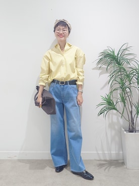 「UNTITLED（アンタイトル）の【追加/人気デニム】MAKE×DENIM WIDE（デニムパンツ、ブルー系）」を使った、MUTSUKOさん（レディース・163cm）の夏コーディネート