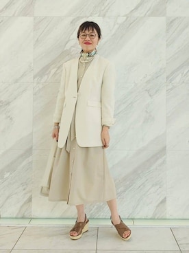 「アイテム（ノーカラージャケット）」を使った、MUTSUKOさん（レディース・163cm）の春コーディネート