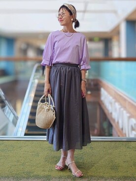 「アイテム（ストール/ショール）」を使った、MUTSUKOさん（レディース・163cm）の夏コーディネート
