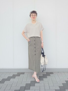 「UNTITLED（アンタイトル）の【古畑星夏さん着用/11色展開/体型カバー】前後2WAYフレンチスリーブニット（ニット/セーター、ベージュ系）」を使った、MUTSUKOさん（レディース・163cm）の春コーディネート