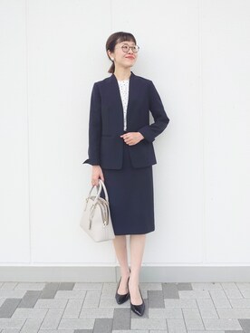 「UNTITLED（アンタイトル）の【UV/接触冷感/スーツ】エアリーノーカラージャケット（ノーカラージャケット、ブルー系）」を使った、MUTSUKOさん（レディース・163cm）の春コーディネート
