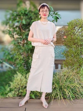 「アイテム（ストール/ショール）」を使った、MUTSUKOさん（レディース・163cm）の夏コーディネート