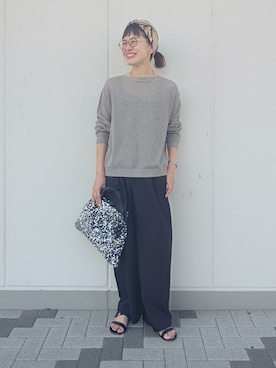 「UNTITLED（アンタイトル）のシアーメッシュニット（ニット/セーター、グレー系）」を使った、MUTSUKOさん（レディース・163cm）の夏コーディネート